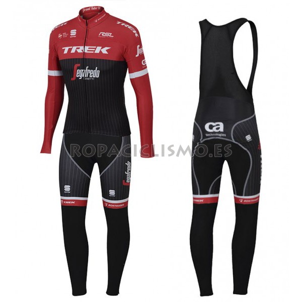 2017 Maillot Trek Segafredo Tirantes Mangas Largas Negro y Rojo